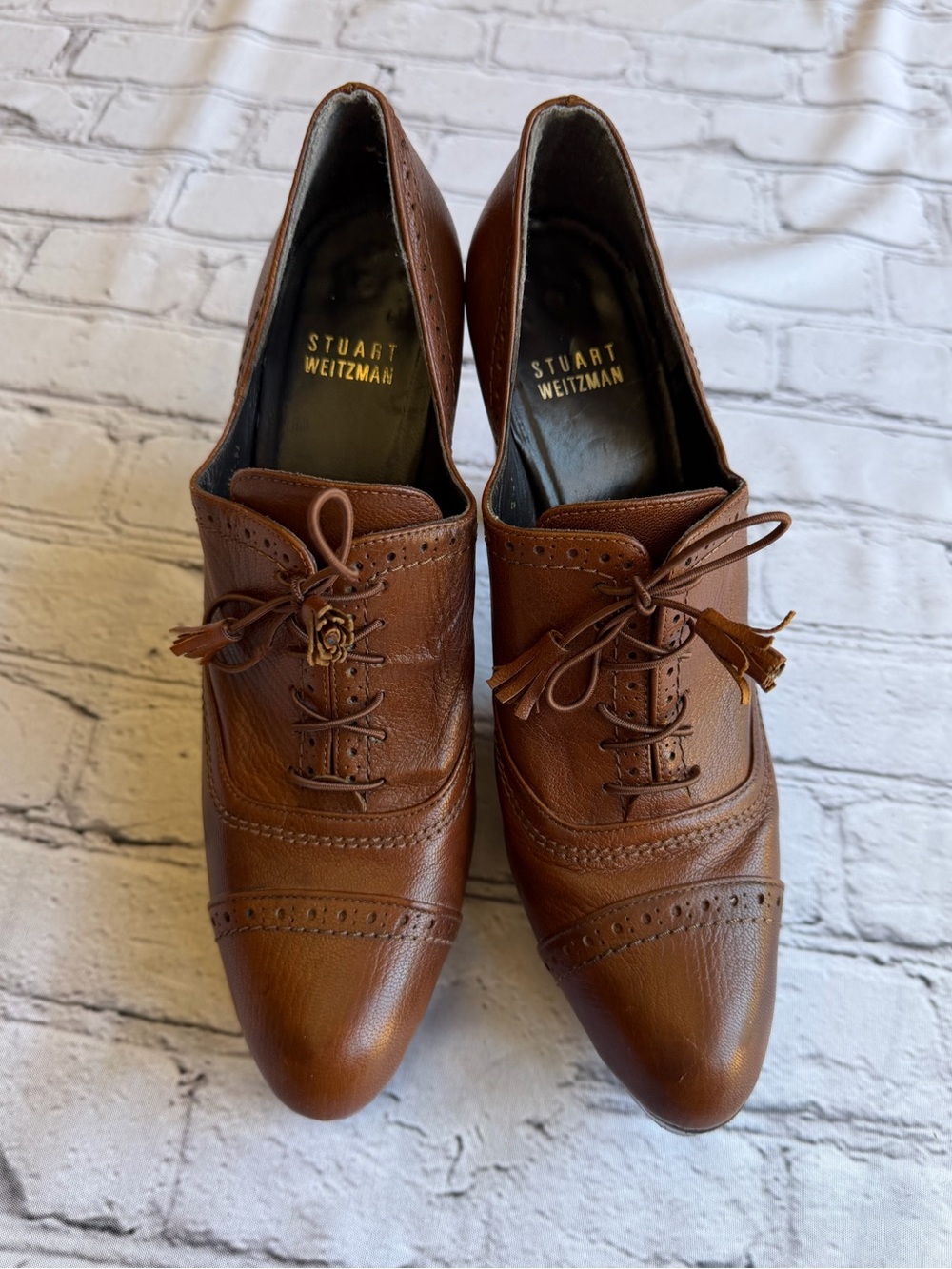 Stuart Weitzman Oxford Heels 8.5N Heels Regency Heritage Leather Academia EUC - Picture 9 of 16